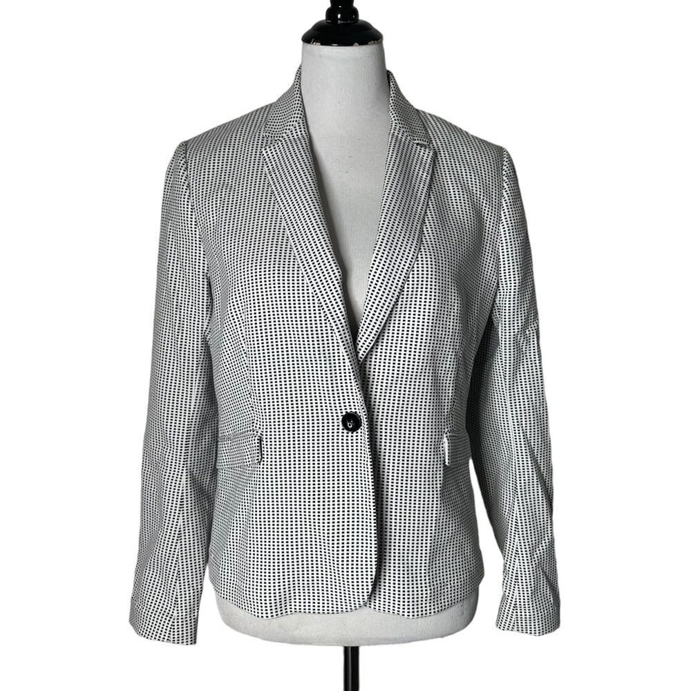 Reiss Monochrome Minimalist Blazer Women Size L One Button Suit Jacket Office